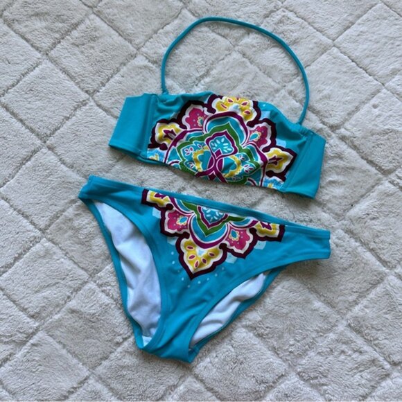 Victoria's Secret | Blue Tribal Boho Bikini Set | Top Size Small, Bottoms Medium - Picture 2 of 13